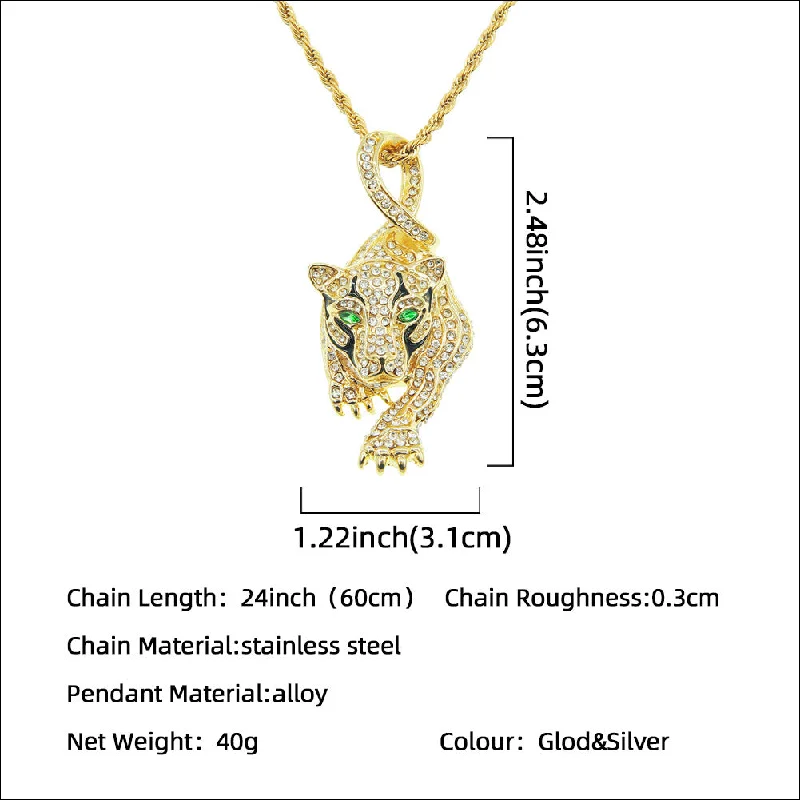 Women’s family tree necklaces-Full Rhinestone Three-dimensional Tiger Pendant Necklace Hip Hop Cool Clavicle Chain Jewelry