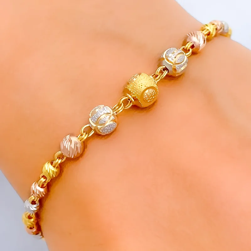 Women’s infinity bracelets-Charming Etched 22k Gold Orb Bracelet