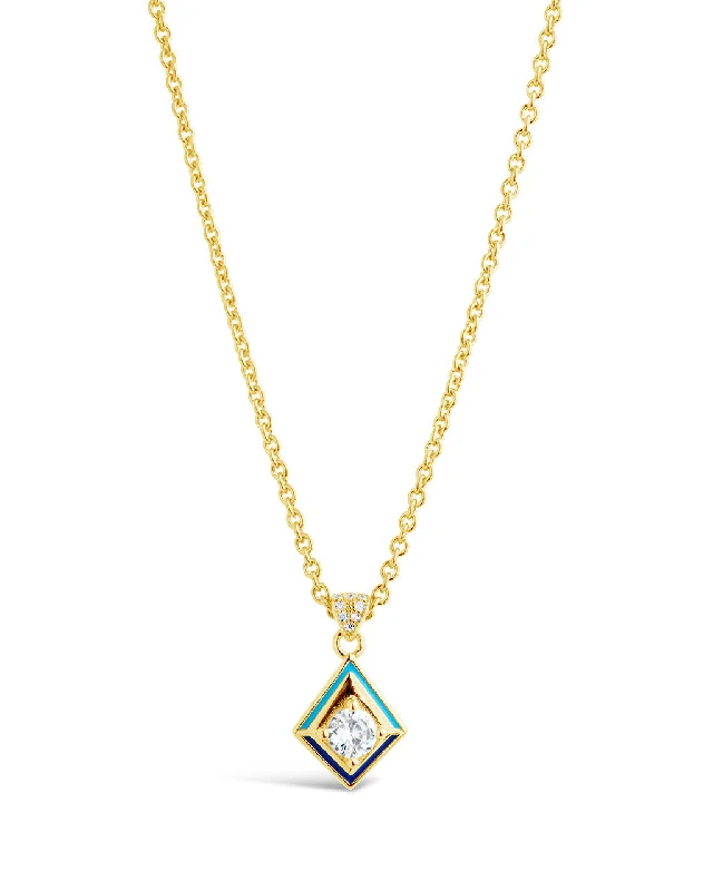 Women’s custom necklaces-Azurine CZ & Enamel Pendant Necklace