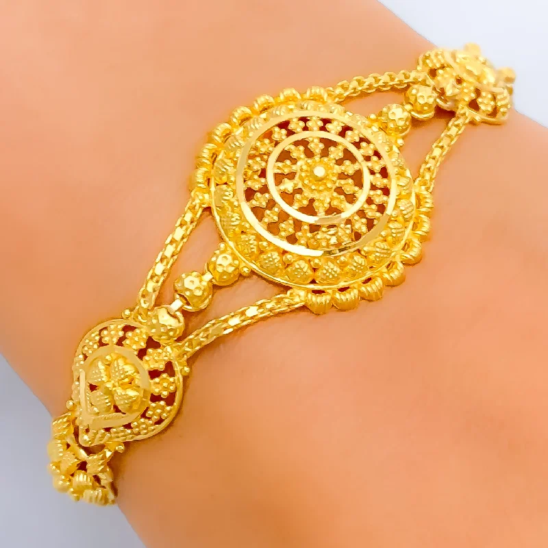 Women’s simple bangles-Intricate Floral Domed 22k Gold Bracelet