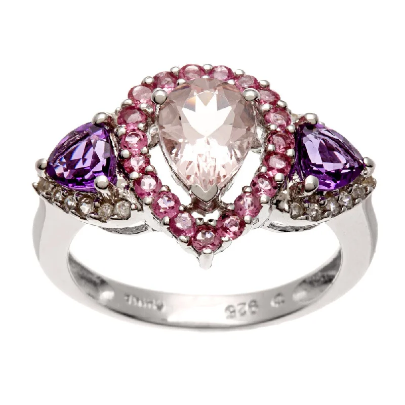 Women’s men’s rings for women-Sterling Silver 2ct TGW Morganite and White Zircon Ring