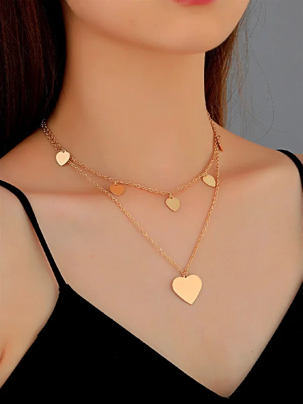 Women’s pearl and diamond necklaces-Fashion Double-layer Peach Heart Tassel Pendant Alloy Necklace Wholesale Gooddiy