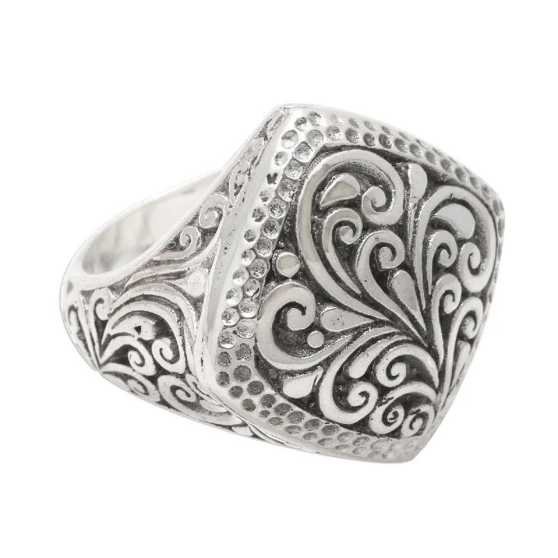 Women’s wedding ring sets-Novica Handmade Java Square Sterling Silver Signet Ring