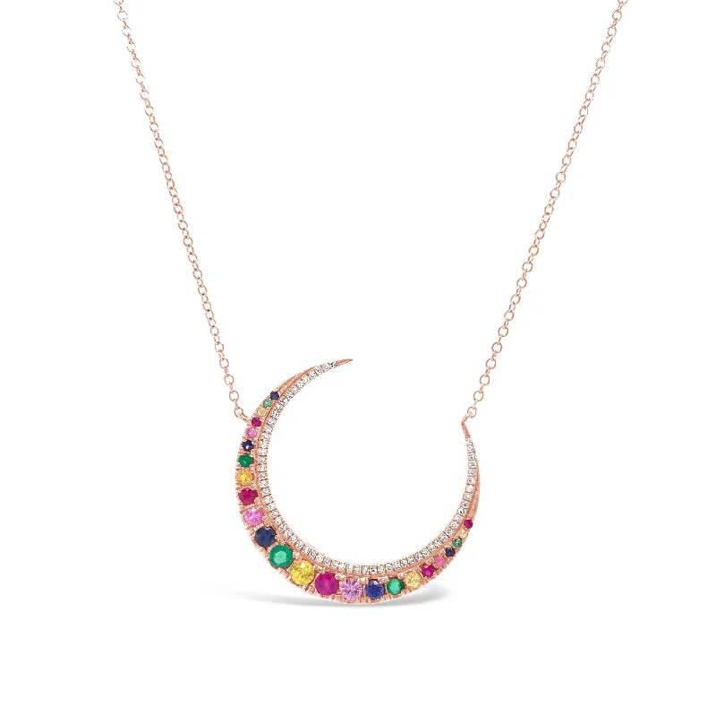 Women’s statement gemstone necklaces-Rainbow Crescent Moon Necklace