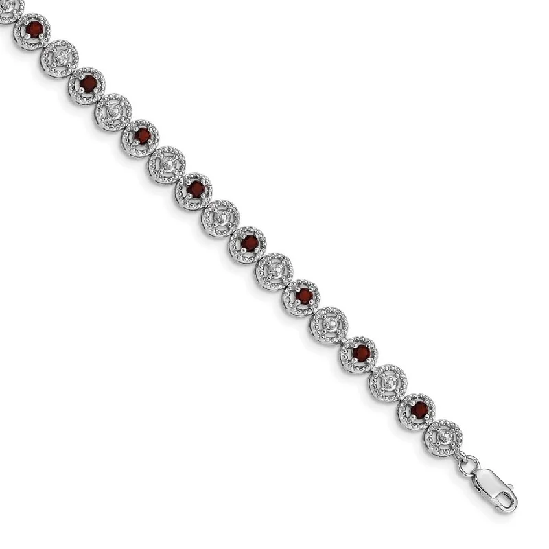 Women’s gold bracelets-Curata 925 Sterling Silver Polished Open back Lobster Claw Closure Garnet Diamond Bracelet