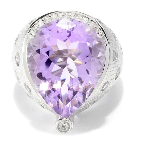 Women’s vintage-inspired engagement rings-Sterling Silver Pear-cut Pink Amethyst and White Topaz Wide Band Ring