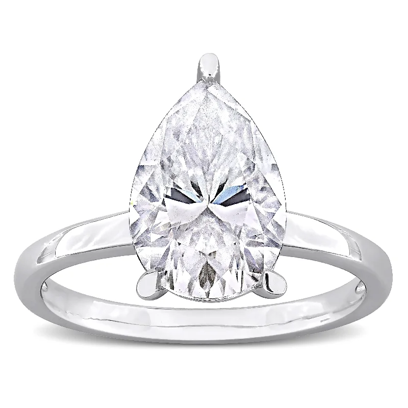 Women’s sapphire engagement rings-Miadora 3ct DEW Pear-cut Created Moissanite Solitaire Ring in Sterling Silver