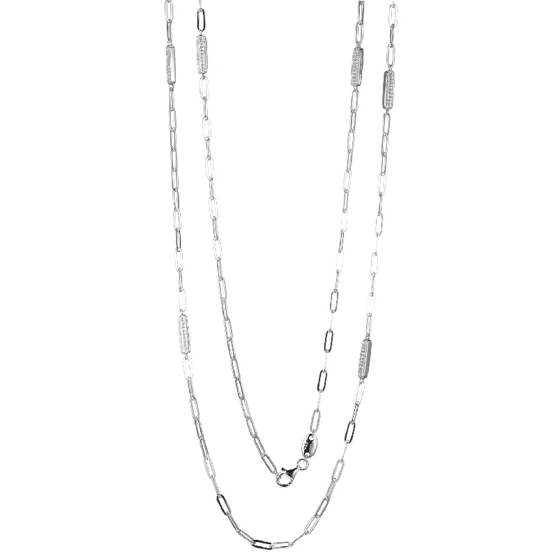 Women’s two-tone chain necklaces-Paperclip Necklace with Rectangular Crystal Stations