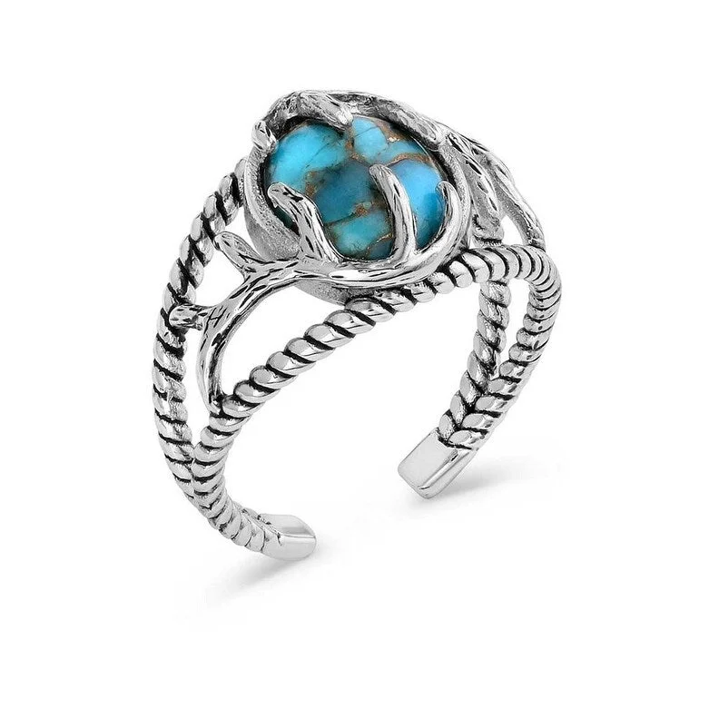 Women’s custom rings-Montana Silversmiths Ring Womens Silver Embrace Turq Open KTRG5993