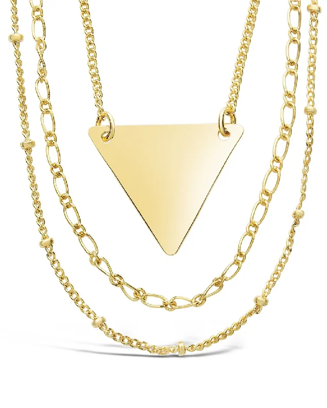 Women’s boho necklaces-Triple Chain Layered Triangle Necklace