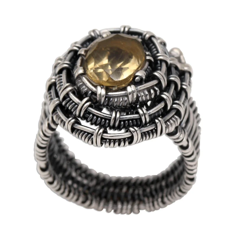 Women’s antique rings-Novica Handmade Guarded Wire In Yellow Citrine Cocktail Ring