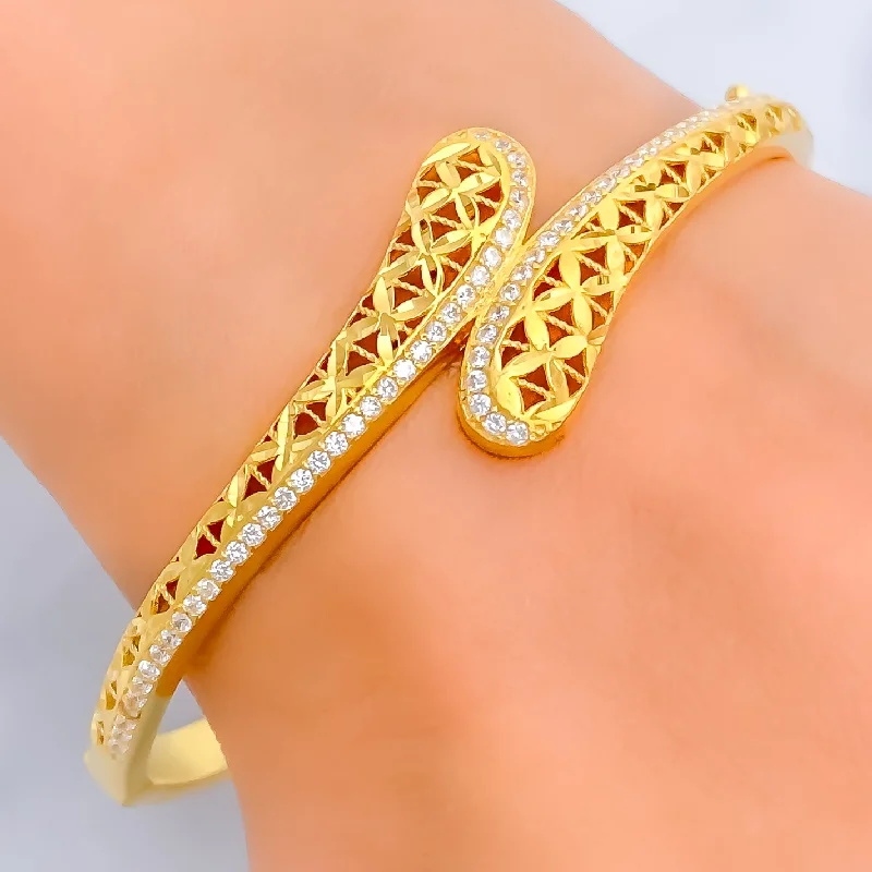 Women’s simple bangles-Lavish Overlapping 22k Gold CZ Bangle Bracelet