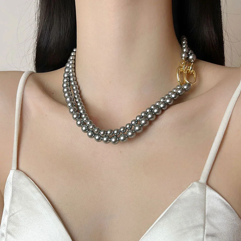 Women’s chic chain necklaces-Elegant Geometric Imitation Pearl Plating Women's Necklace