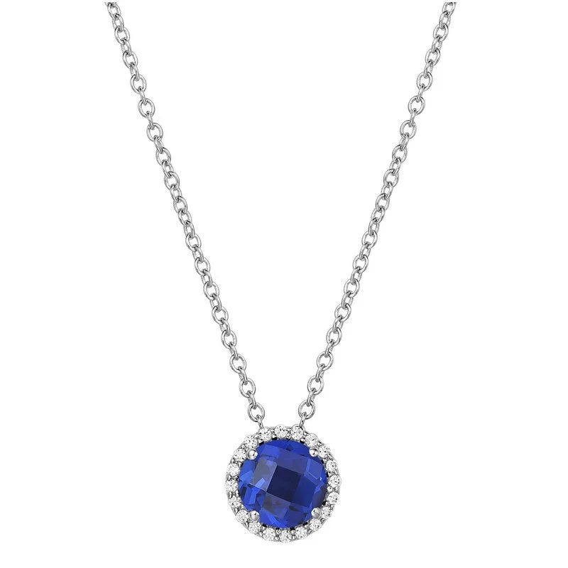 Women’s classic necklaces-Sapphire and Lassaire Diamond Halo Pendant