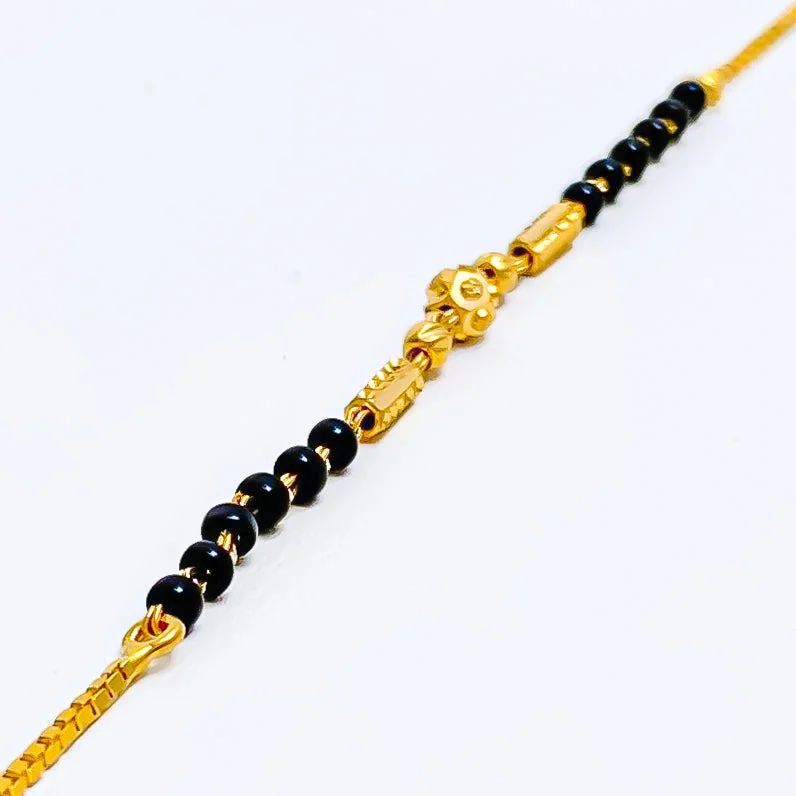 Women’s cuff bracelets-Slender Noble 22k Gold Black Bead Baby Bracelet