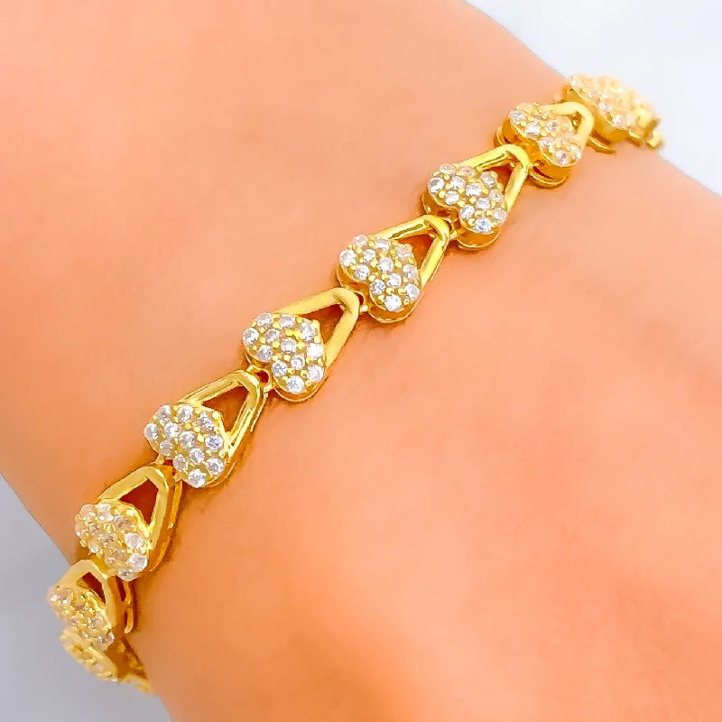 Women’s vintage cuff bracelets-Dazzling Heart 22k Gold CZ Bracelet