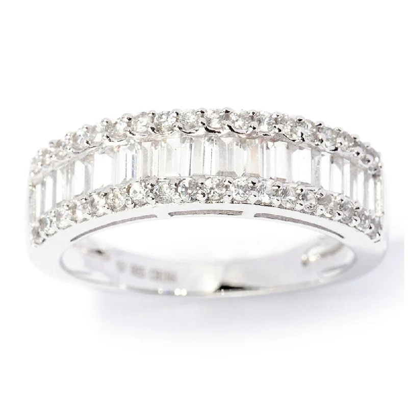 Women’s eternity rings-Sterling Silver Round and Baguette White Zircon Ring