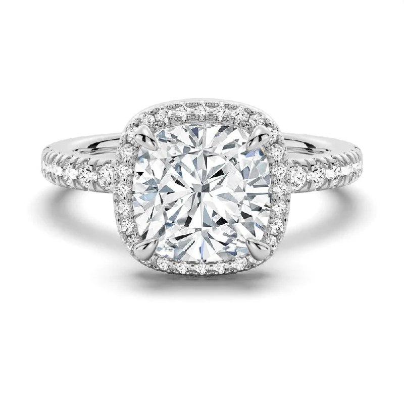 Women’s three-stone engagement rings-Cushion Cut Halo Moissanite Engagement Ring