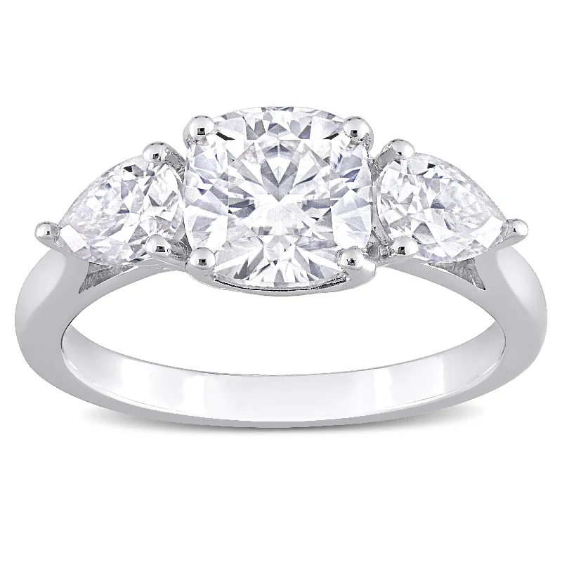 Women’s small rings-Miadora 3ct DEW Cushion-Cut and Pear Created Moissanite 3-Stone Ring in Sterling Silver