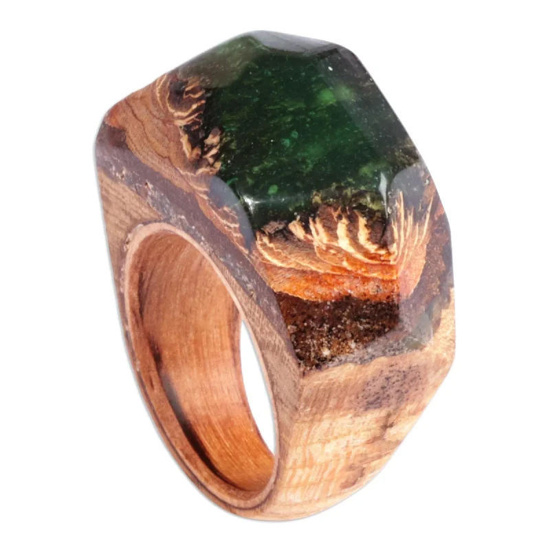 Women’s rose gold wedding bands-Novica Handmade Unparalleled Beauty Wood And Resin Domed Ring