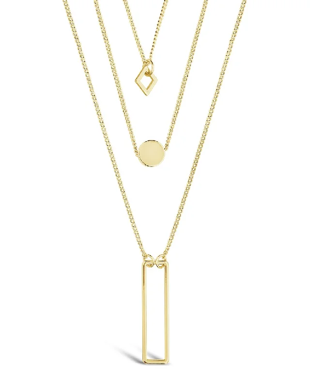 Women’s heart-shaped necklaces-Geometric Multi Layer Necklace