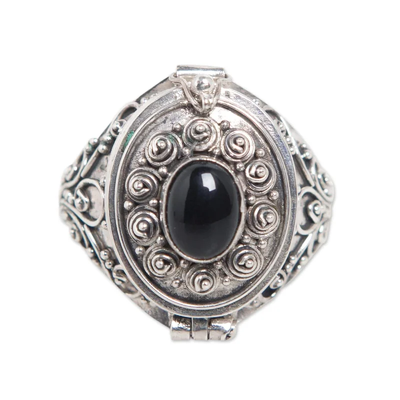 Women’s diamond eternity rings-Novica Handmade Careful Heart Onyx Locket Ring