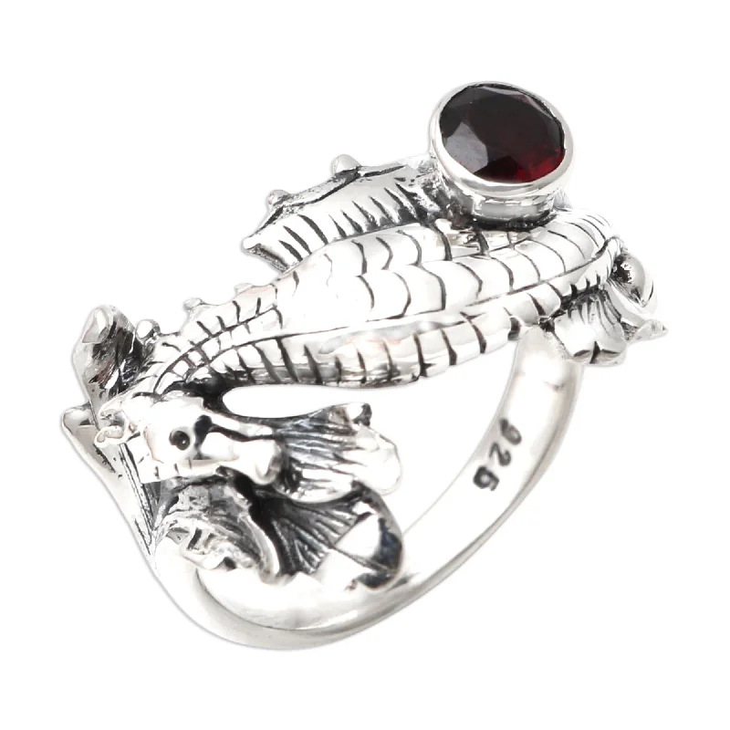 Women’s diamond anniversary rings-Novica Handmade Seahorse Treasure Garnet Single Stone Ring