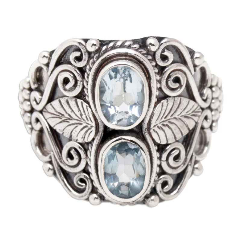 Women’s contemporary rings-Novica Handmade Leafy Loyalty Blue Topaz Cocktail Ring