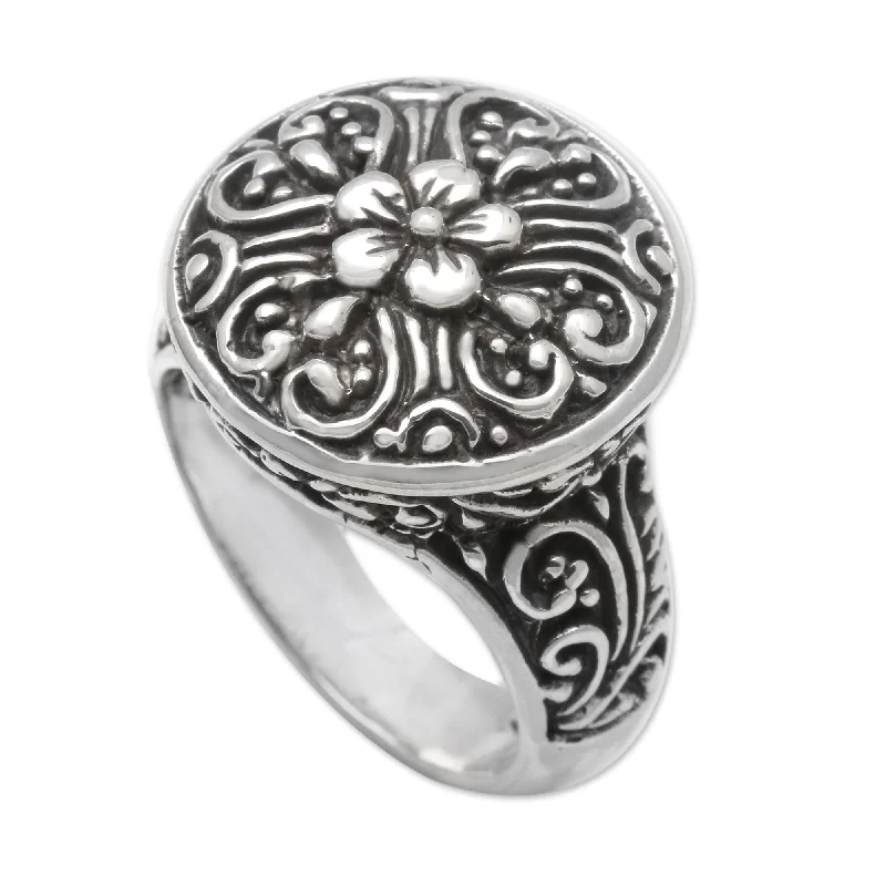 Women’s trendy rings-Novica Handmade Crown Of Flowers Sterling Silver Cocktail Ring