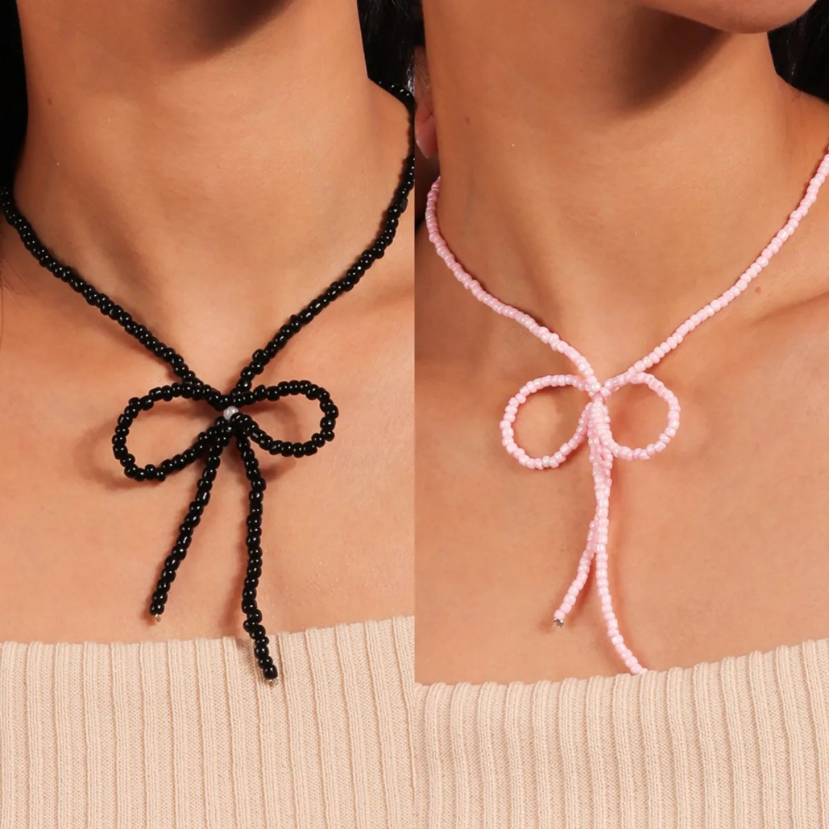 Women’s adjustable necklaces-Sweet Simple Style Bow Knot Glass Women's Pendant Necklace