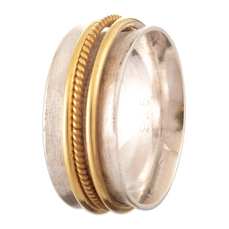 Women’s gemstone wedding rings-Novica Handmade Glance At Saturn Gold-Accented Meditation Ring