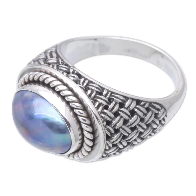 Women’s stackable rings-Novica Handmade Blue Wave Cultured Pearl Cocktail Ring