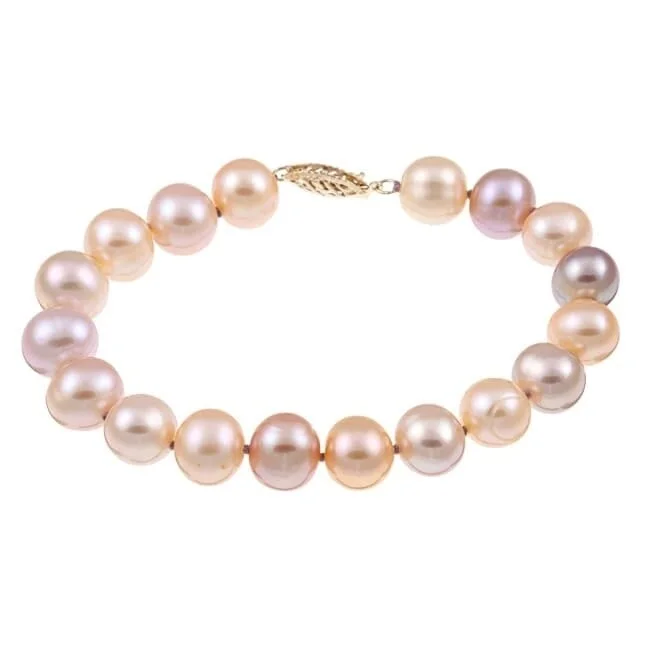 Women’s friendship bracelets-DaVonna 14k Gold 9-10 mm Multi-pink Freshwater Pearl Bracelet 7.25-inch