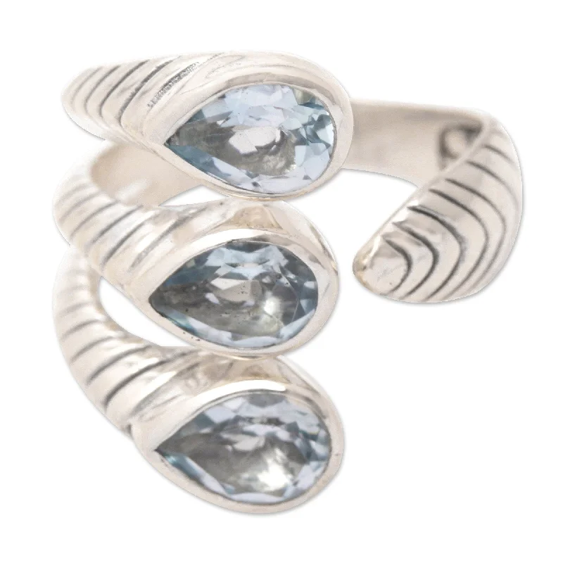 Women’s wedding ring sets-Novica Handmade Three Times Azure Blue Topaz Wrap Ring