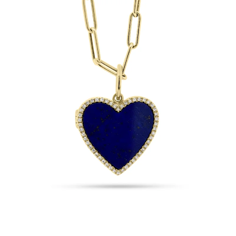 Women’s luxurious pearl necklaces-Lapis & Diamond Heart Locket