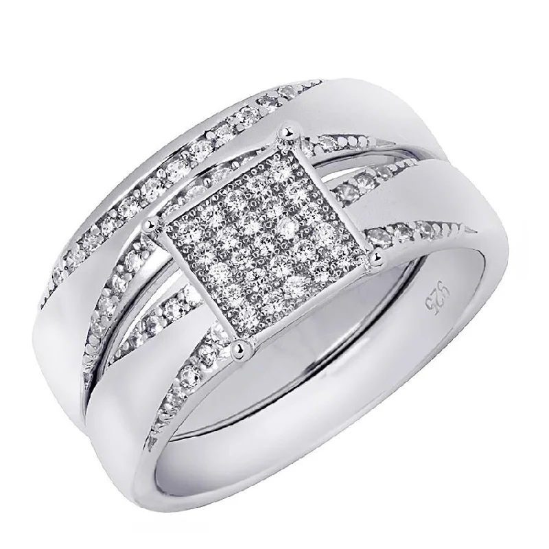 Women’s luxury rings-Classic 1.00 Carat Cubic Zirconia Bridal Ring Set Sterling Silver