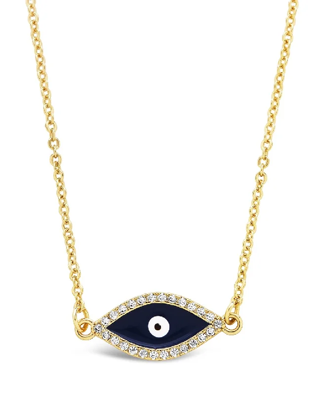 Women’s statement gemstone necklaces-CZ & Enamel Evil Eye Pendant