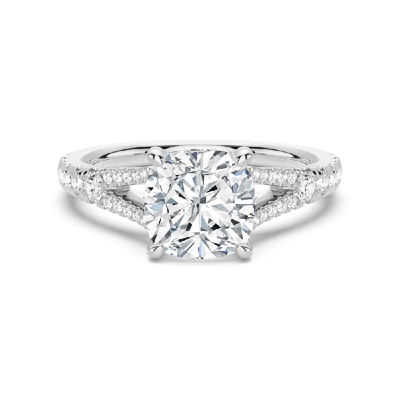 Women’s engagement rings with heart-shaped diamonds-NEW Cushion Cut Split-Shank Moissanite Engagement Ring