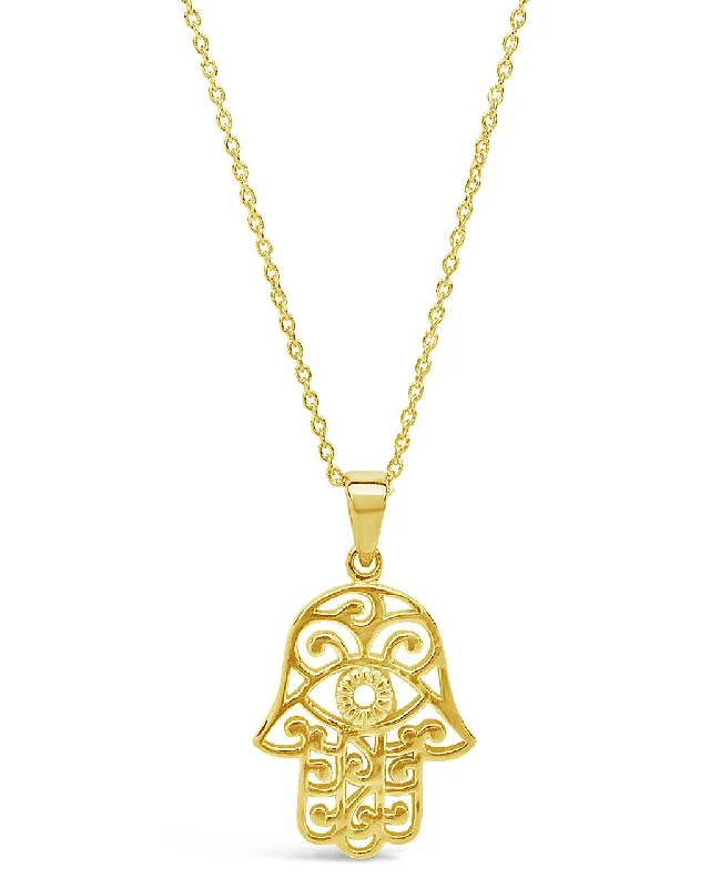 Women’s gold chain necklaces-Sterling Silver Lace Hamsa Pendant Necklace