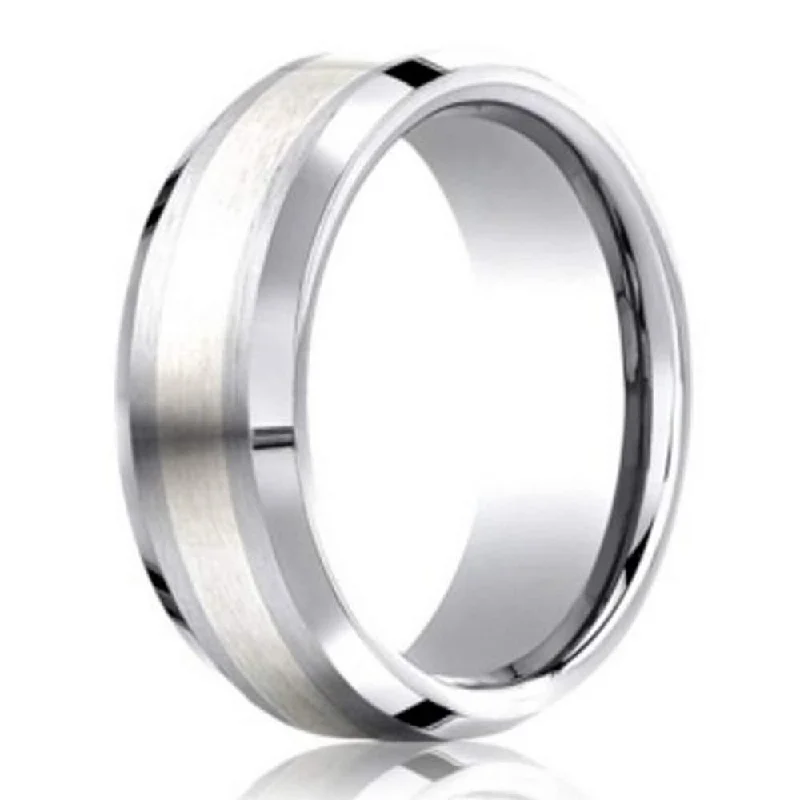 Women’s sustainable engagement rings-7mm Designer Cobalt Chrome Men's Wedding Ring With Silver Inlay