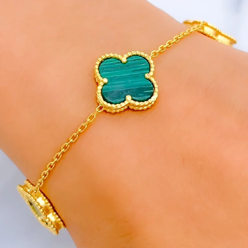 Women’s sparkling bracelets-Classic Malachite 22k Gold Clover Bracelet