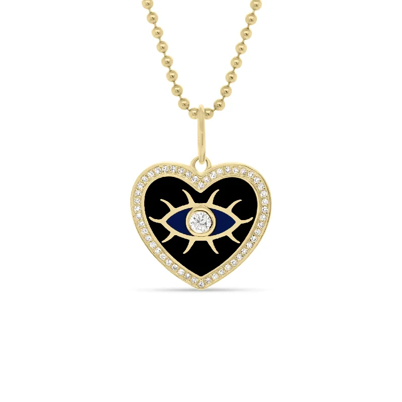 Women’s family tree necklaces-Diamond & Enamel Evil Eye Heart Pendant