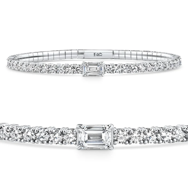 Women’s engraved cuff bracelets-4 1/2Ct Diamond Bangle Emerald Solitaire Flexible Tennis Bracelet Lab Grown