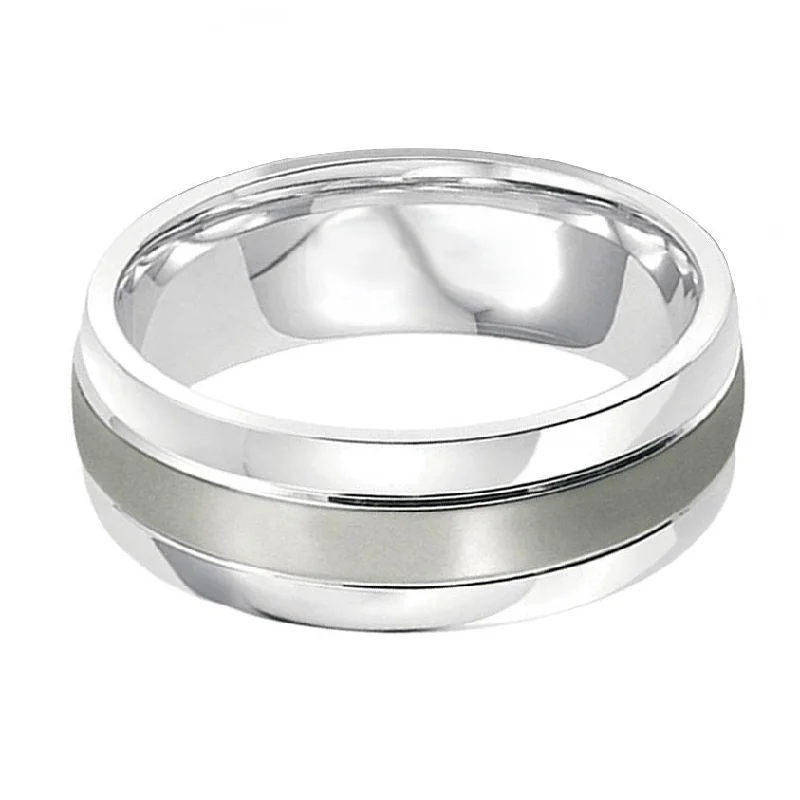 Women’s white gold engagement rings-Titanium Inlay 7.5mm Wedding Ring