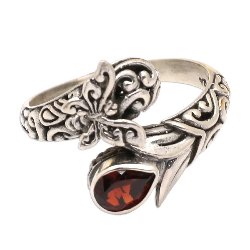 Women’s bold rings-Novica Handmade A Nymph In Red Garnet Cocktail Ring