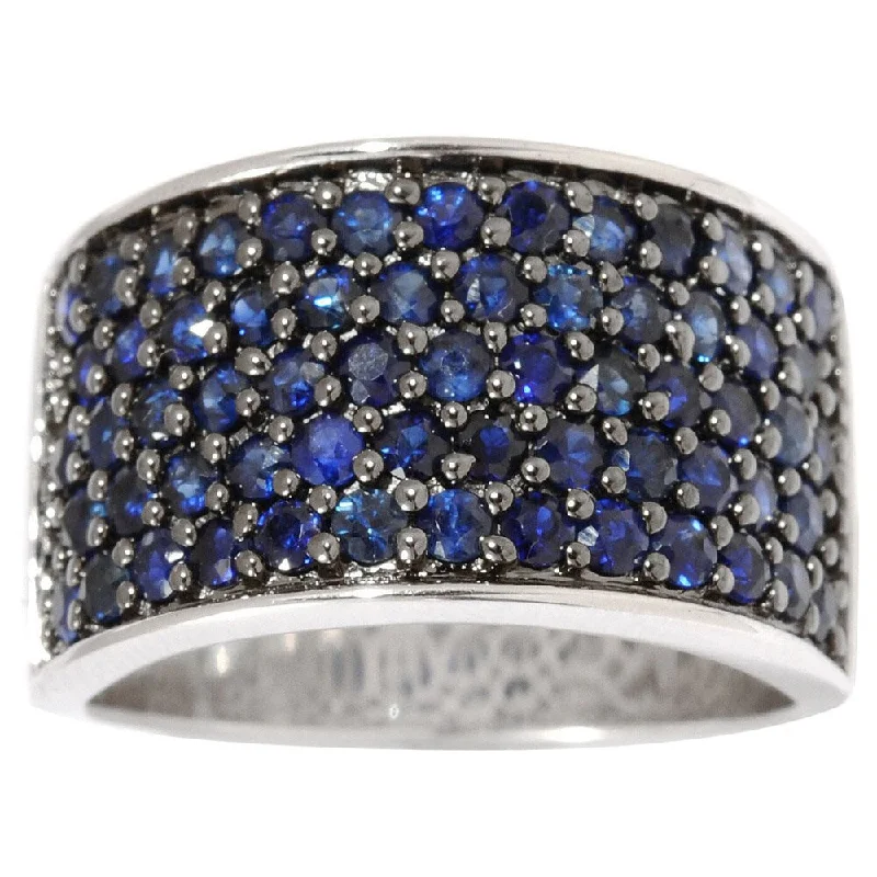 Women’s hand-crafted rings-Sterling Silver Pave Sapphire Wide Band Ring