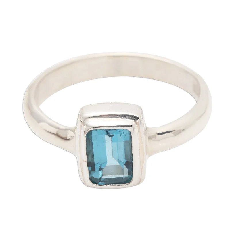 Women’s sterling silver rings-Novica Handmade Blue Tablet Blue Topaz Cocktail Ring