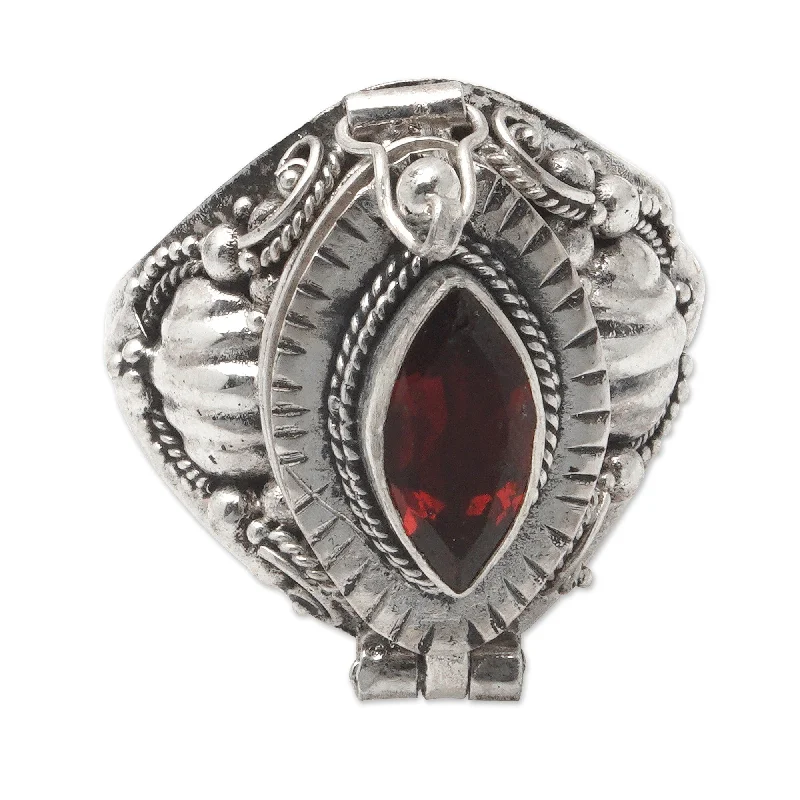 Women’s round-cut engagement rings-Novica Handmade Color Of Passion Garnet Locket Ring