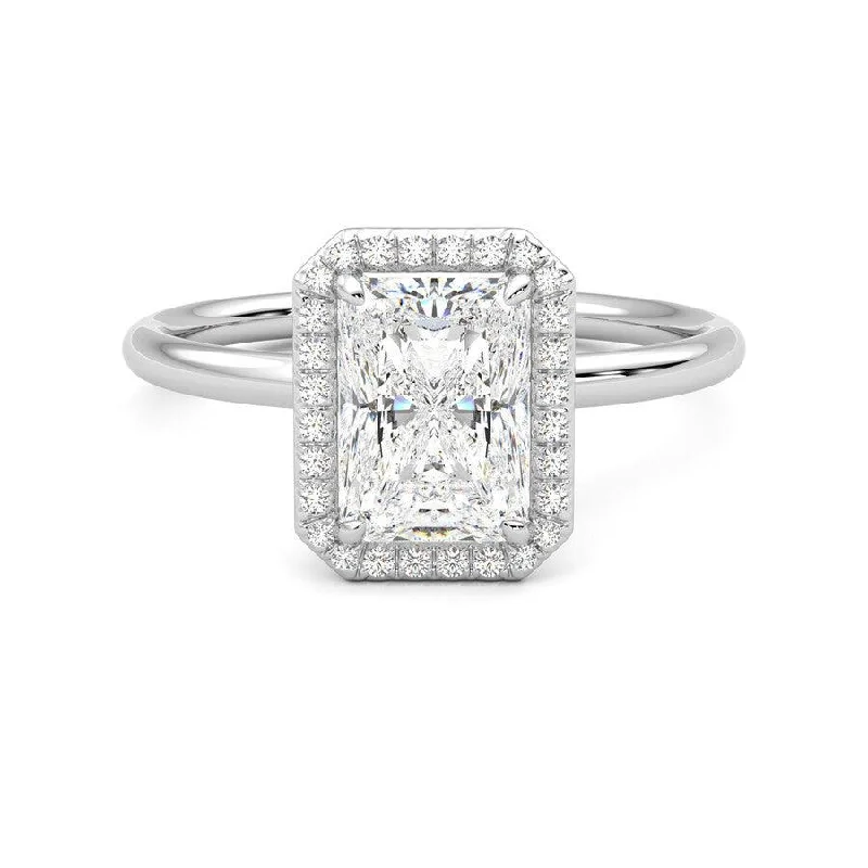 Women’s diamond engagement rings-Radiant Cut Halo Moissanite Engagement Ring with Hidden Anniversary Stone Accent