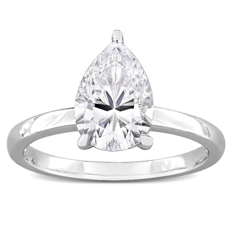 Women’s engraved rings-Miadora 2ct DEW Pear-Cut Created Moissanite Solitaire Ring in Sterling Silver